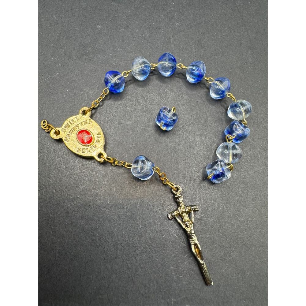Vintage St Faustina Single Decade Pocket Rosary With Classic Relic Medal